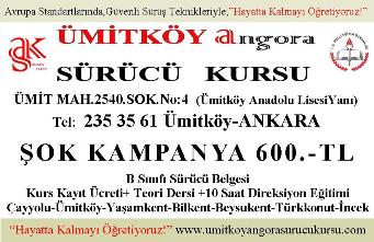 Angora Ümitköy  Sürücü Kursu-ümitköy-çayyolu-bilkent-beysukent-yaşamkent Sürücü Kursu Sürücü Belgesinde Şok Fiyat 600.- Tl